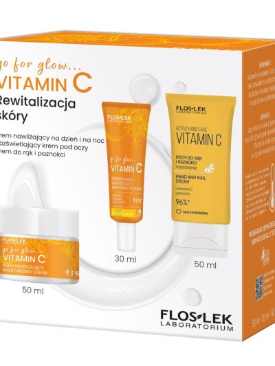 Floslek go for glow…VITAMIN C Rewitalizacja skóry zestaw krem nawilżający na dzień i na noc 50ml + rozświetlający krem pod oczy 30ml + krem do rąk i paznokci 50ml