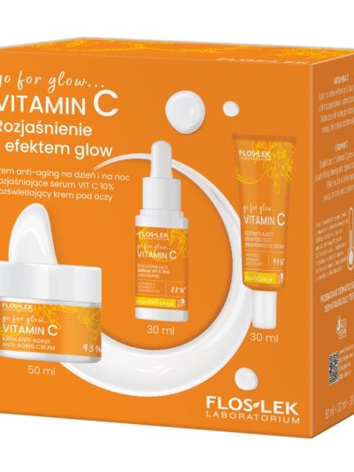 Floslek go for glow…VITAMIN C Rozjaśnienie z efektem glow zestaw krem anti-aging na dzień i na noc 50ml + rozjaśniające serum Vit C 10% 30ml + rozświetlający krem pod oczy 30ml