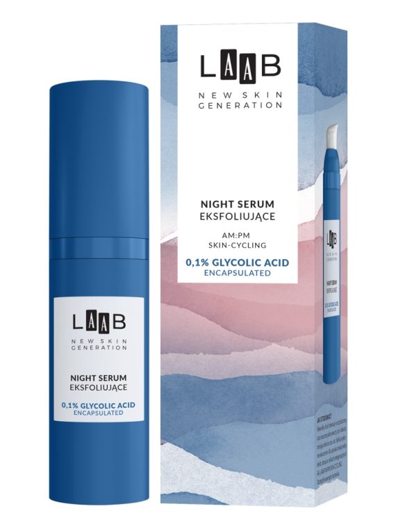 LAAB AM:PM night serum eksfoliujące 0.1% glycolic acid encapsulated 30ml