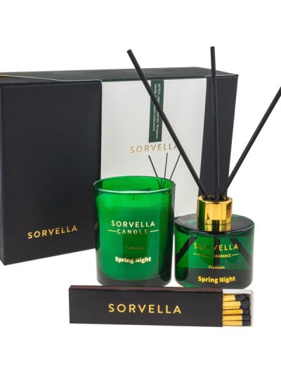 Sorvella Perfume Spring Night zestaw dyfuzor zapachowy 120ml + świeca zapachowa 170g + zapałki