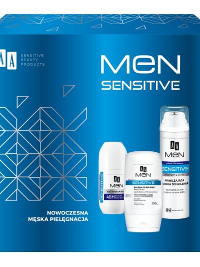 AA Men Sensitive zestaw balsam po goleniu 100ml + pianka do golenia 250ml + antyperspirant w kulce 50ml