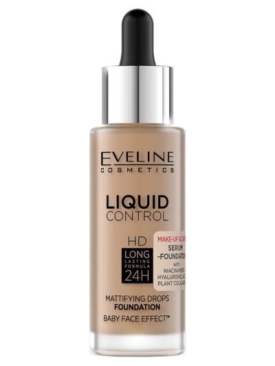 Eveline Cosmetics Liquid Control HD matujący podkład do twarzy z niacynamidem 060 Sunny Beige 32ml