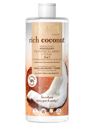 Eveline Cosmetics Rich Coconut 2w1 nawilżający kokosowy płyn micelarny i tonik 500ml
