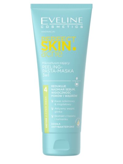 Eveline Cosmetics Perfect Skin.acne mikrozłuszczający peeling-pasta-maska 3w1 75ml