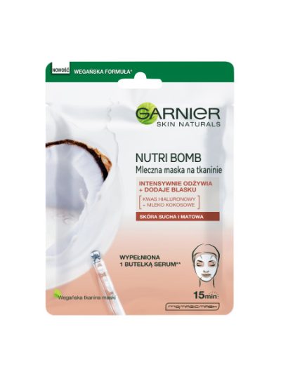 Garnier Nutri Bomb mleczna maska na tkaninie z mleczkiem kokosowym i kwasem hialuronowym 28g