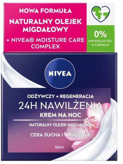 Nivea 24H Nawilżenia+Regeneracja odżywczy krem na noc cera sucha i wrażliwa 50ml