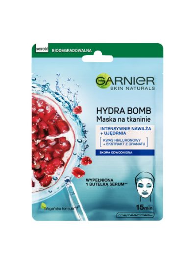 Garnier Hydra Bomb nawilżająca maska na tkaninie z ekstraktem z granatu i kwasem hialuronowym 28g