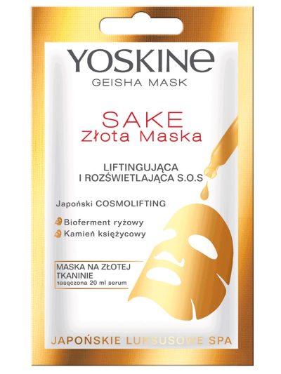 Yoskine Geisha Mask Sake maska na złotej tkaninie liftingująca i rozświetlająca S.O.S 20ml