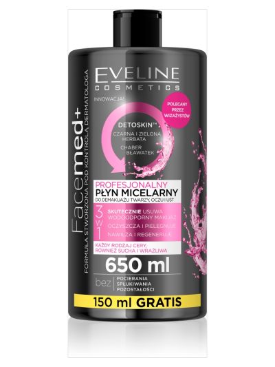 Eveline Cosmetics Facemed+ 3w1 profesjonalny płyn micelarny do każdego rodzaju cery 650ml