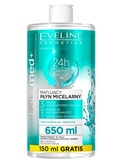 Eveline Cosmetics Facemed+ matujący płyn micelarny 3w1 650ml