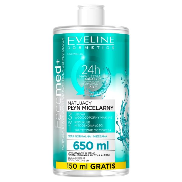 Eveline Cosmetics Facemed+ matujący płyn micelarny 3w1 650ml