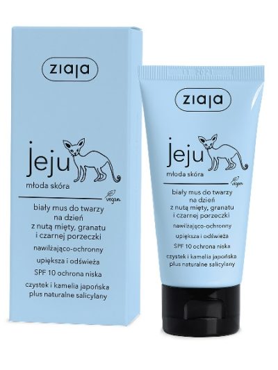 Ziaja Jeju biały mus do twarzy na dzień SPF10 z nutą mięty granatu i czarnej porzeczki 50ml