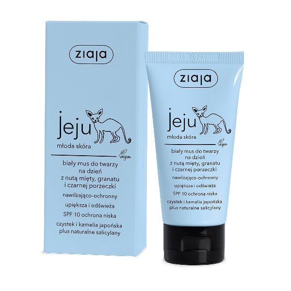 Ziaja Jeju biały mus do twarzy na dzień SPF10 z nutą mięty granatu i czarnej porzeczki 50ml