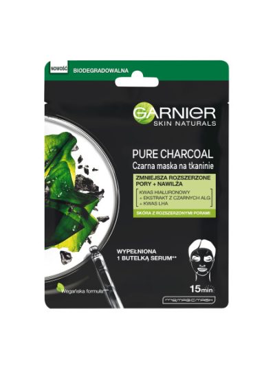 Garnier Pure Charcoal Black Tissue Mask oczyszczająca maska na tkaninie z węglem 28g