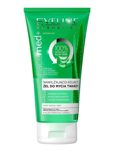 Eveline Cosmetics Facemed+ 3w1 nawilżająco-kojący żel do mycia twarzy z aloesem do każdego rodzaju skóry 150ml