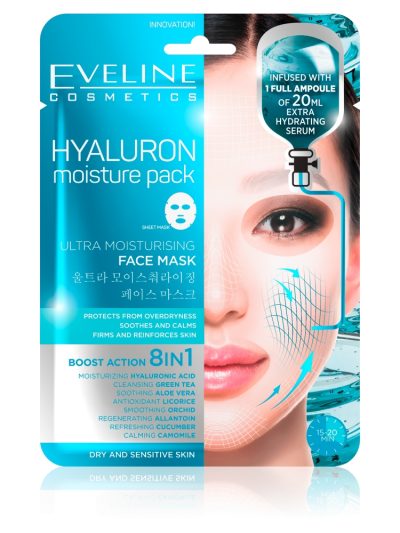 Eveline Cosmetics Hyaluron Moisture Pack ultranawilżająca maska z kwasem hialuronowym na tkaninie 20ml