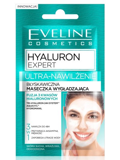 Eveline Cosmetics Hyaluron Expert Ultra-nawilżenie błyskawiczna maseczka wygładzająca 3w1 7ml