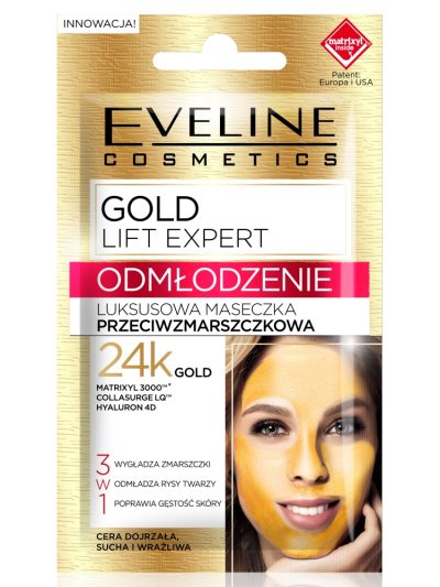 Eveline Cosmetics Gold Lift Expert luksusowa maseczka przeciwzmarszczkowa 3w1 7ml