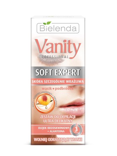 Bielenda Vanity Professional Soft Expert zestaw do depilacji twarzy ultra delikatny krem 15ml + kompres 10ml + szpatułka