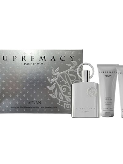 Afnan Supremacy Silver zestaw woda perfumowana 100ml + żel pod prysznic 100ml + balsam po goleniu 100ml