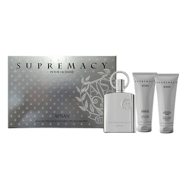 Afnan Supremacy Silver zestaw woda perfumowana 100ml + żel pod prysznic 100ml + balsam po goleniu 100ml