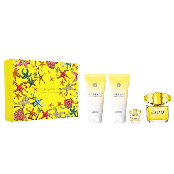 Versace Yellow Diamond zestaw woda toaletowa 90ml + balsam do ciała 100ml + woda toaletowa 5ml + żel pod prysznic 100ml