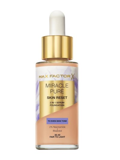 Max Factor Miracle Pure 2w1 Skin Reset pielęgnujący podkład z serum o wegańskiej formule 30-40 Fair to Light 30ml
