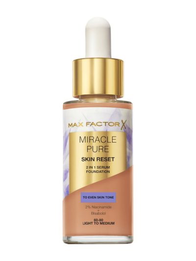 Max Factor Miracle Pure 2w1 Skin Reset pielęgnujący podkład z serum o wegańskiej formule 60-80 Light to Medium 30ml