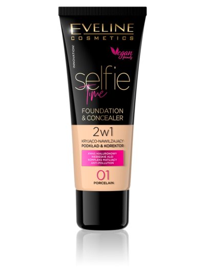 Eveline Cosmetics Selfie Time Foundation & Concealer kryjąco-nawilżający pokład i korektor 01 Porcelain 30ml