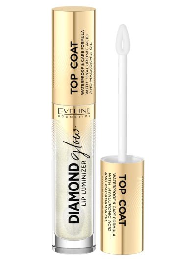 Eveline Cosmetics Diamond Glow Lip Luminizer top coat do ust z kwasem hialuronowym 12 With Golden Dust 4.5ml