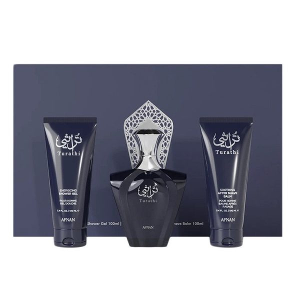 Afnan Turathi Blue Pour Homme zestaw woda perfumowana 90ml + żel pod prysznic 100ml + balsam po goleniu 100ml