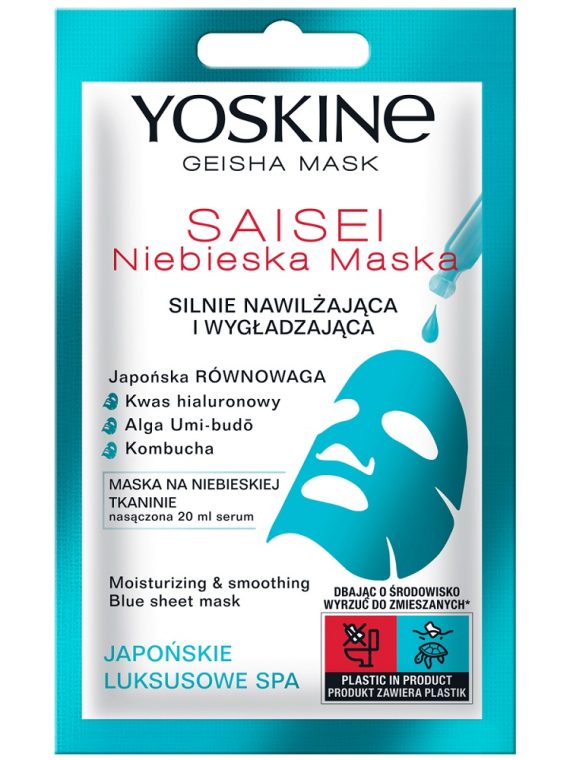 Yoskine Geisha Mask maska w płachcie na niebieskiej tkaninie saisei 20ml
