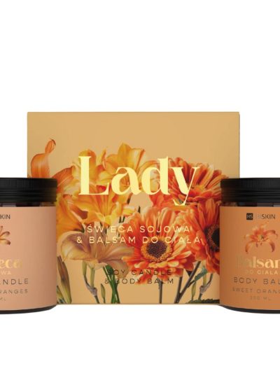 HiSkin Lady Sweet Oranges zestaw świeczka sojowa 200ml + balsam do ciała 200ml