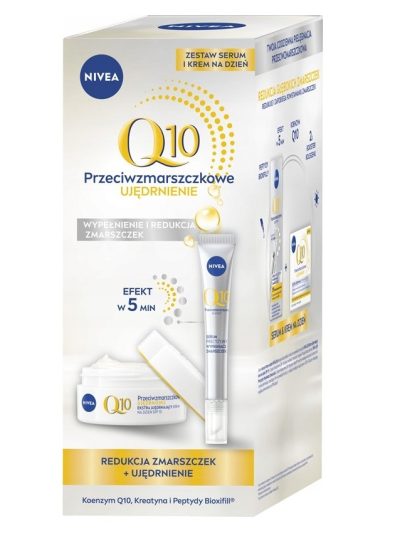 Nivea Q10 Przeciwzmarszczkowy Duet zestaw ekstra ujędrniający krem na dzień SPF15 50ml + serum precyzyjny wypełniacz zmarszczek 15ml