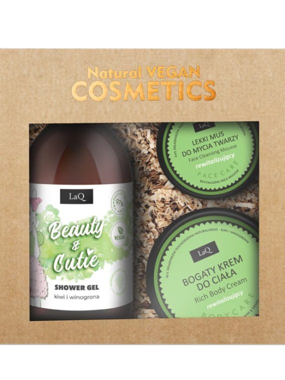 LaQ Beauty & Cutie zestaw żel pod prysznic 500ml + bogaty krem do ciała 200ml + lekki mus do mycia twarzy 40g