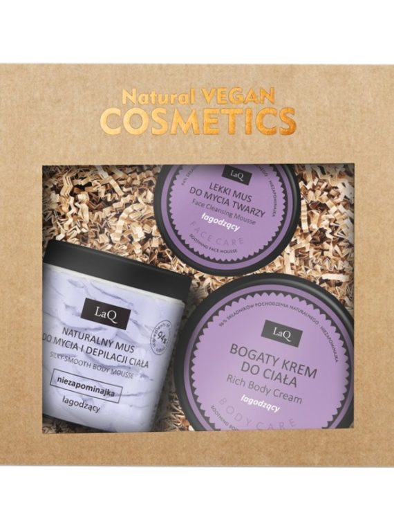 LaQ Niezapominajka zestaw mus do mycia i depilacji ciała 100g + krem do ciała 200ml + mus do mycia twarzy 40g