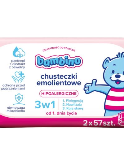 Bambino Chusteczki emolientowe 3w1 2x57szt.