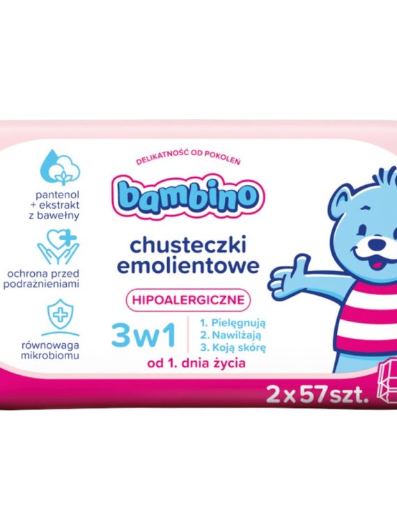 Bambino Chusteczki emolientowe 3w1 2x57szt.
