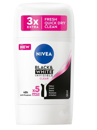 Nivea Black&White Invisible Clear antyperspirant w sztyfcie 50ml