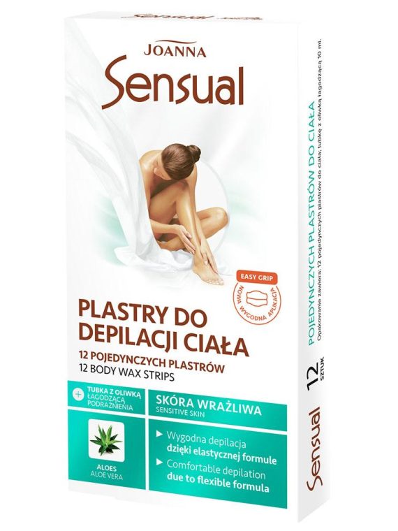 Joanna Sensual plastry do depilacji ciała Aloes 12szt + tubka z oliwką łagodzącą podrażnienia 10ml