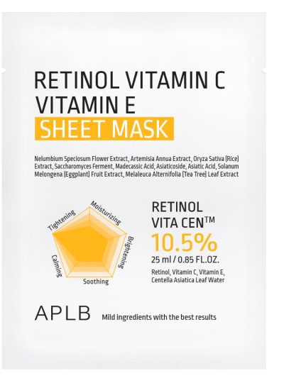 APLB Retinol Vitamin C Vitamin E Sheet Mask rozświetlająca maska w płachcie 25ml