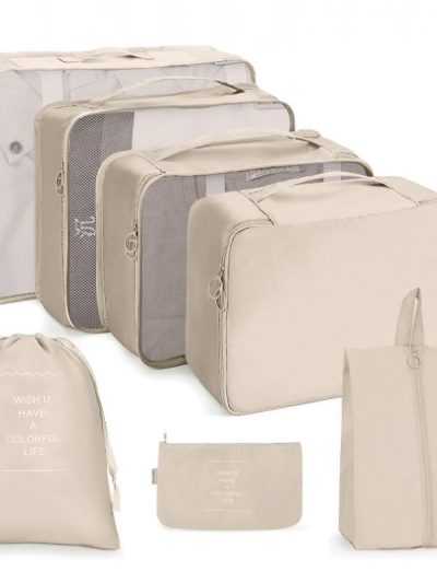 Ecarla Zestaw podróżnych kosmetyczek Beż 7szt.