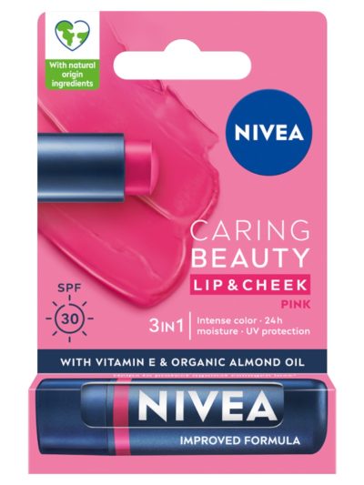 Nivea Caring Beauty pielęgnująca pomadka do ust 3w1 Pink 4.8g