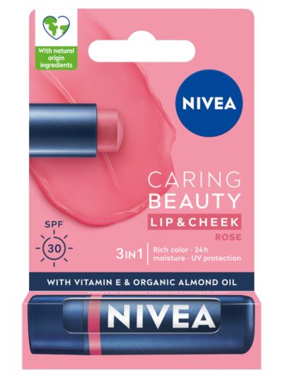 Nivea Caring Beauty pielęgnująca pomadka do ust 3w1 Rose 4.8g
