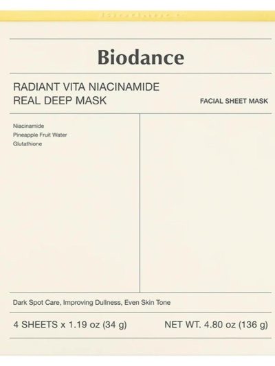 Biodance Radiant Vita Niacinamide Real Deep Mask rozświetlająca maska w płachcie 4x34g