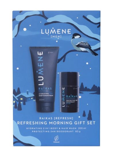 Lumene Men Raikas Refreshing Morning zestaw Hydrating 2in1 Body & Hair Wash żel pod prysznic 200ml + Protecting 24H Deodorant Stick dezodorant w sztyfcie 60g