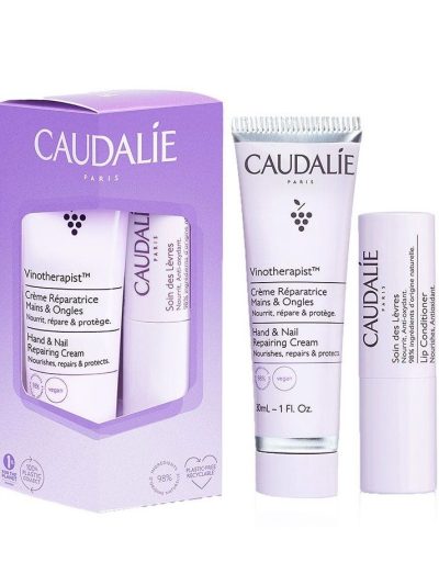 Caudalie Vinotherapist zestaw regenerujący krem do rąk i paznokci 30ml + odżywczy balsam do ust 4.5g