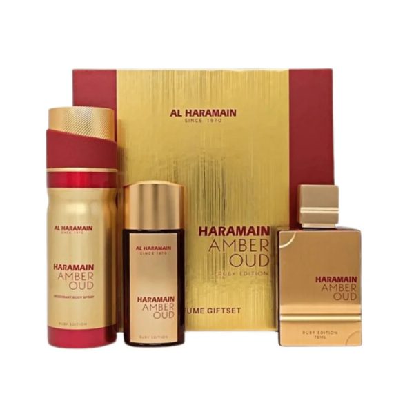 Al Haramain Amber Oud Ruby Edition zestaw woda perfumowana 75ml + woda perfumowana 30ml + dezodorant 200ml