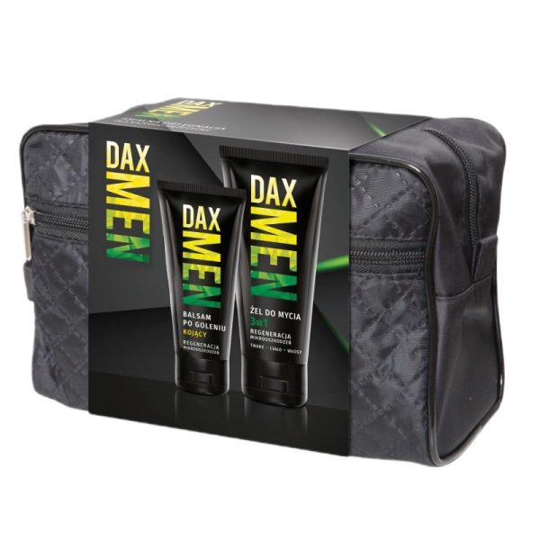 Dax Men Zestaw żel do mycia twarzy ciała i włosów 3w1 180ml + kojący balsam po goleniu 100ml + kosmetyczka