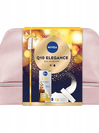 Nivea Q10 Elegance zestaw podwójnie aktywne serum do twarzy 30ml + ujędrniający krem na dzień SPF15 50ml + kosmetyczka
